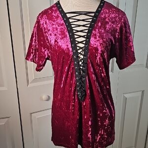Velvet Lace-Up Wine Color Top. Renaisance Goth, Romantic. Size Small. Emma & Sam